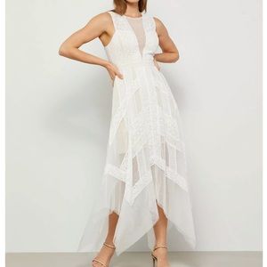 BCBGMaxAzria Andi Handkerchief Dress Off White